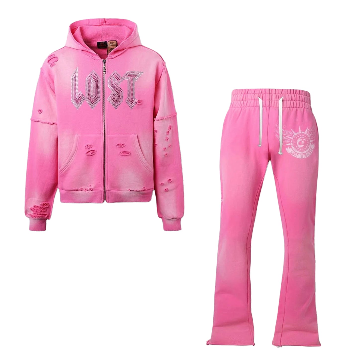 Lost Intricacy Pink Rhinestone Zip Up Sweatsuit