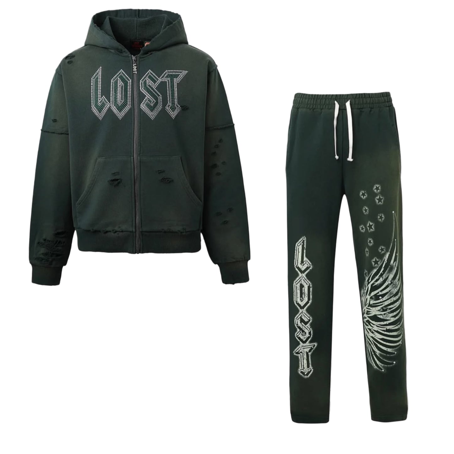 Lost Intricacy Esmerald Rhinestone ZipUp Sweatsuit