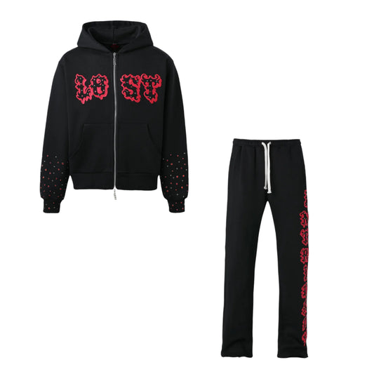 Lost Intricacy 'Patch' Black & Red Sweatsuit