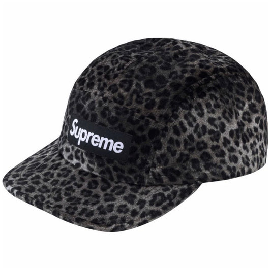 Supreme Leopard Velvet Camp Cap Black