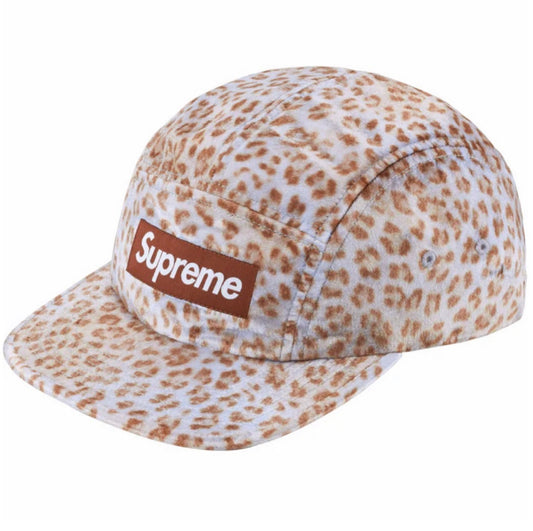 Supreme Leopard Velvet Camp Cap Tan