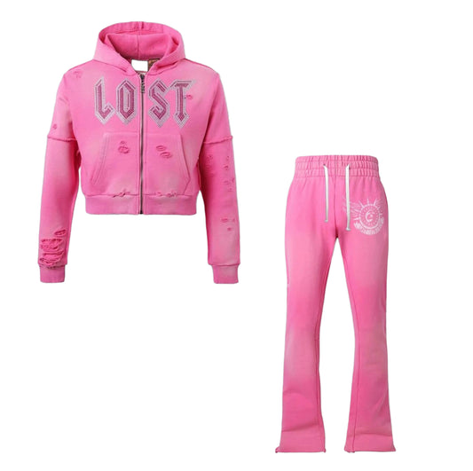 Lost Intricacy Pink Rhinestone Women SweatSet